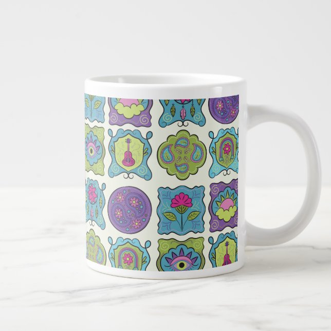 Taza De Café Gigante Whimsical Jewel Tones Hand dibujó marcos de Boho (Derecha)
