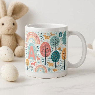 Taza De Café Gigante Whimsical Woodland Trees Easter Spring Rainbow Art