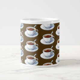 Taza De Café Gigante White coffee cup on a saucer filled with coffee