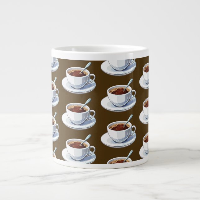 Taza De Café Gigante White coffee cup on a saucer filled with coffee (Frente)