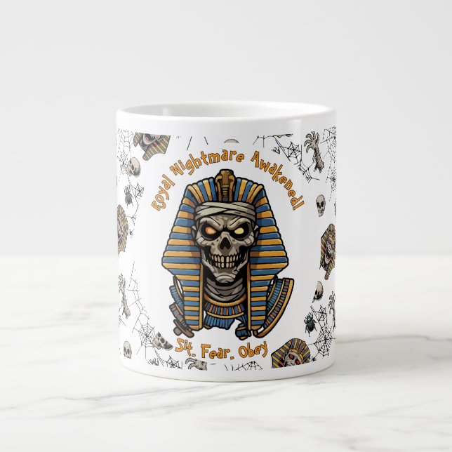 Taza De Café Gigante 🤍 White Pharaoh Mummy Mug 🎃 ☕ 👑 (Frente)
