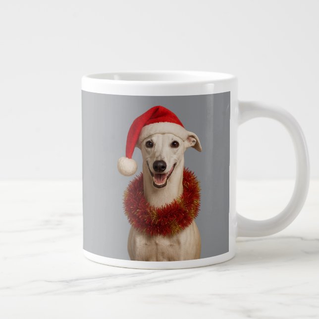 Taza De Café Gigante White whippet in Santa hat Christmas 