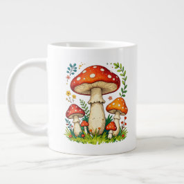 Taza De Café Gigante Wild mushrooms and flowers in grass forest nature