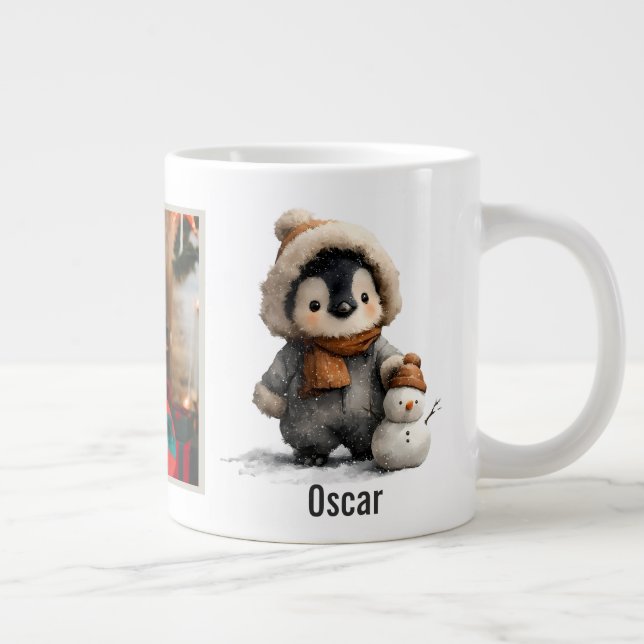 Taza De Café Gigante Winter Penguin with Snowman Design (Derecha)