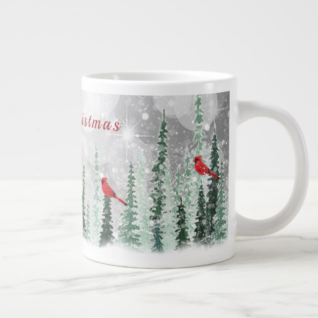 Taza De Café Gigante Winter Pine Trees Christmas Red Cardinals (Derecha)