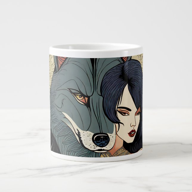Taza De Café Gigante Wolf Geschenk Frau Jugendstil Russland Ornament (Frente)