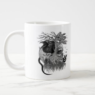 Taza De Café Gigante Wolf y Raven con el cráneo