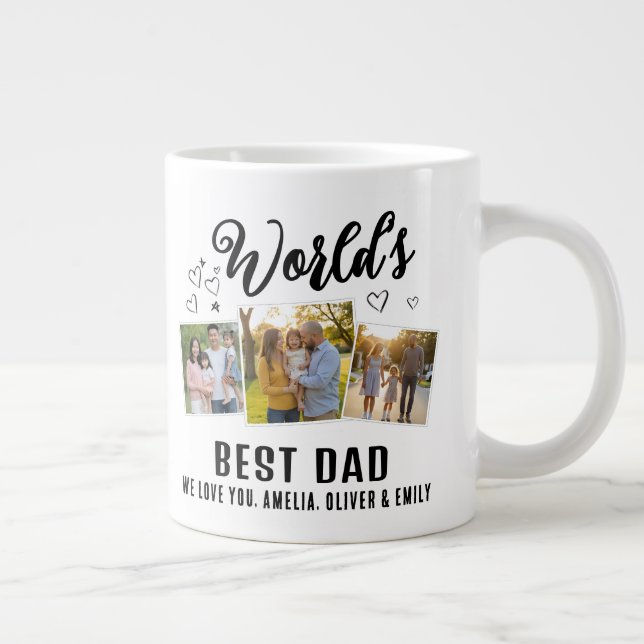 Taza De Café Gigante World's Best Dad Custom 3 Photo Collage (Derecha)