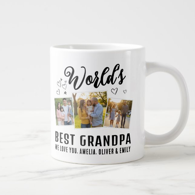 Taza De Café Gigante World's Best Grandpa Custom 3 Photo Collage (Derecha)