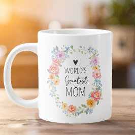 Taza De Café Gigante World's Greatest Mom Personalized Quote Floral