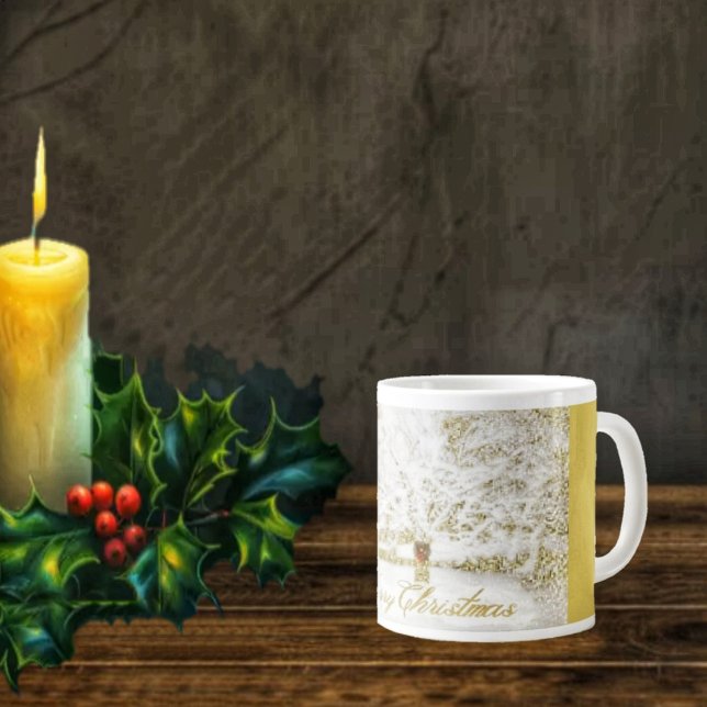 Taza De Café Gigante Wreath sobre el árbol de nieve (Doesn't this coffee mug reminds you of an old-fashioned Christmas scene?)
