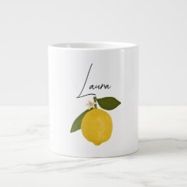 Taza De Café Gigante Yellow Lemon with Green Leaves | Fresh Citrus 