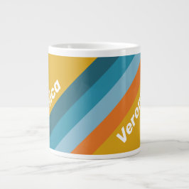 Taza De Café Gigante Yellow Retro Stripes with Name
