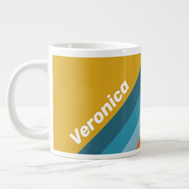 Taza De Café Gigante Yellow Retro Stripes with Name (Izquierda)