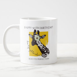 Taza De Café Gigante Yellow White y Black Funky Guay Giraffe Cumpleaños