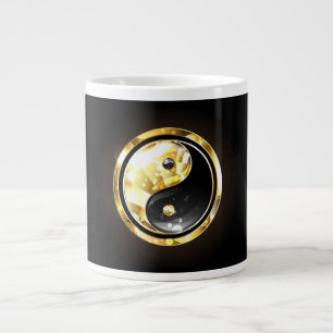 Taza De Café Gigante Yin Yang dorado en negro