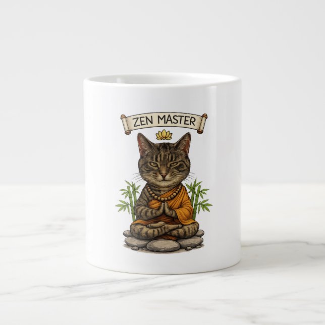Taza De Café Gigante Zen Master Cat Funny Chill Gray Tabby Cat Gift  (Frente)
