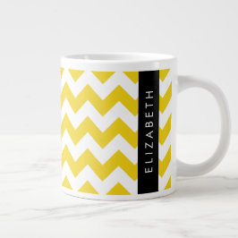 Taza De Café Gigante Zigzag Amarillo, Chevron Amarillo, Tu Nombre
