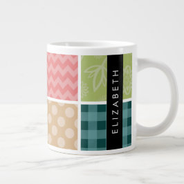 Taza De Café Gigante Zigzag, Chevron, Gingham, Puntos Polka, Tu Nombre