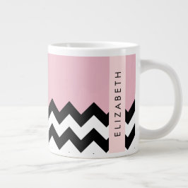 Taza De Café Gigante Zigzag negro y blanco, chevron, rosado, tu nombre