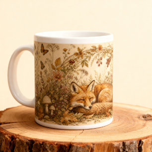 Taza De Café Gigante Zorro durmiente de bosque vintage, animal cottagec