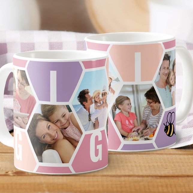 Taza De Café Gigi 5 Photo Editable 4 Letter Bee and Honeycomb (Subido por el creador)