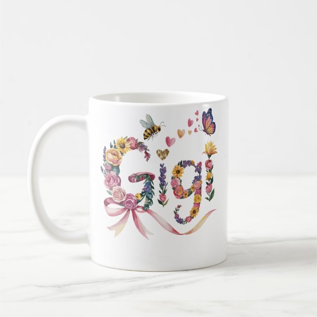 Taza De Café Gigi Grandma T-Shirt – Floral Name Tee with Bow –  (Izquierda)