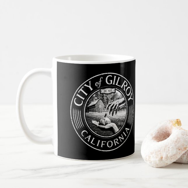 TAZA DE CAFÉ GILROY CALIFORNIA - CIUDAD DE GILROY CA (Con donut)
