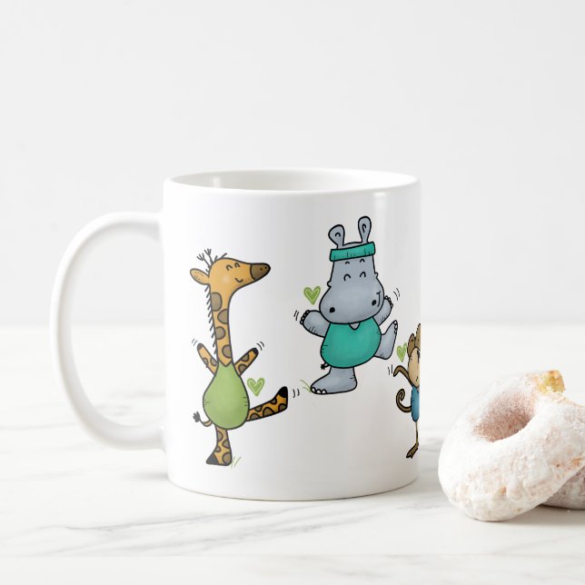 Taza De Café Gimnasio de la jungla Ejerciendo Animales (Con donut)