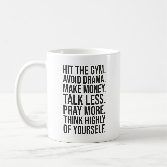 Taza De Café Gimnasio, dinero, rezo - Motivación del éxito (Izquierda)