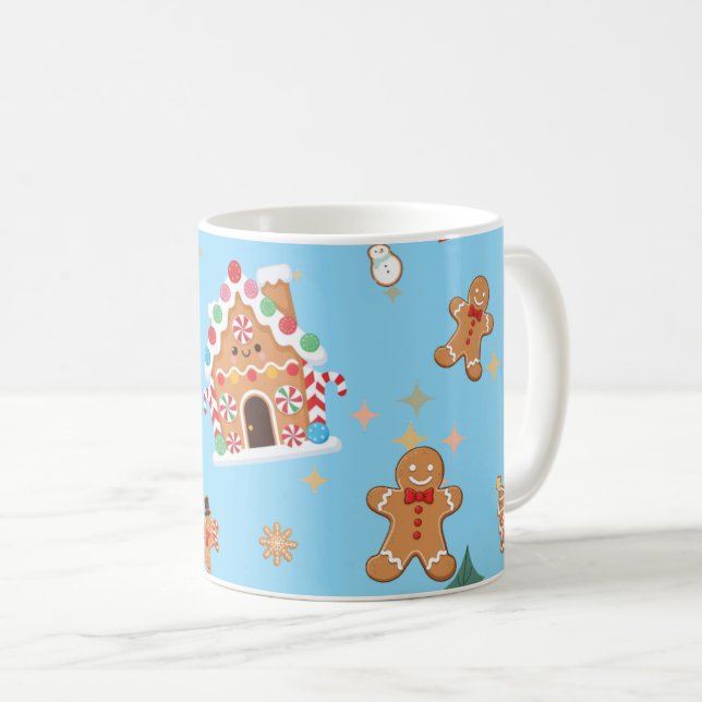 Taza De Café Gingerbread Azul Adorable (Anverso derecho)