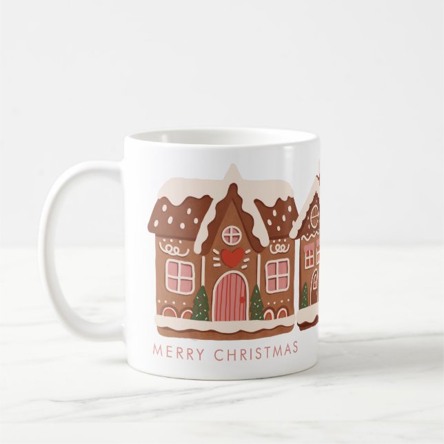 Taza De Café Gingerbread House Feliz Navidad Moderna (Izquierda)
