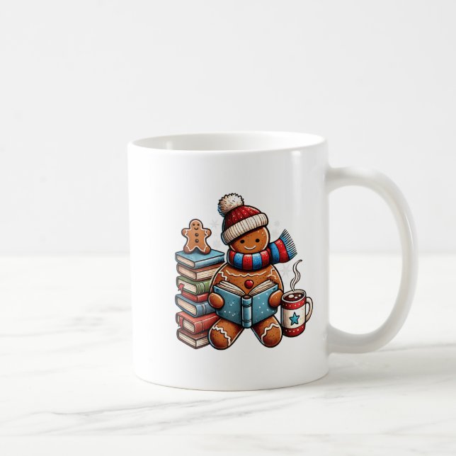 Taza De Café Gingerbread Leer libros Amantes Navidades Bookworm (Derecha)