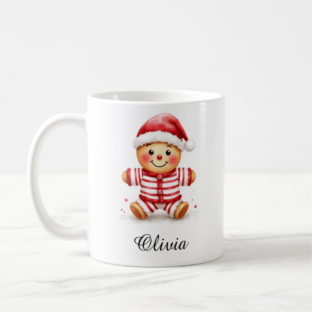 Taza De Café Gingerbread Man in Christmas Pajamas Custom Name (Izquierda)