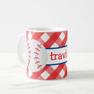 Taza De Café Gingham Baseball Personalized Mug