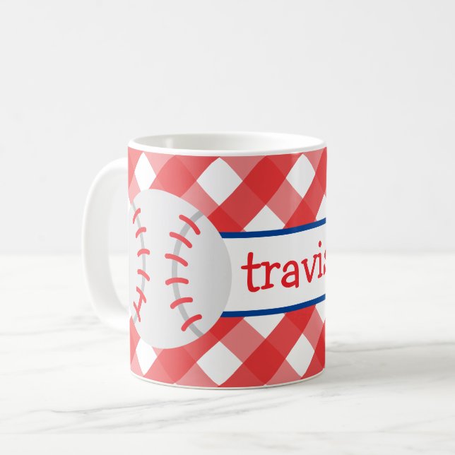 Taza De Café Gingham Baseball Personalized Mug (Anverso izquierdo)