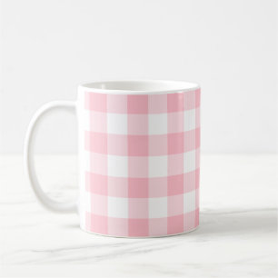 Taza De Café Gingham Checks rosa y blanco de gran tamaño