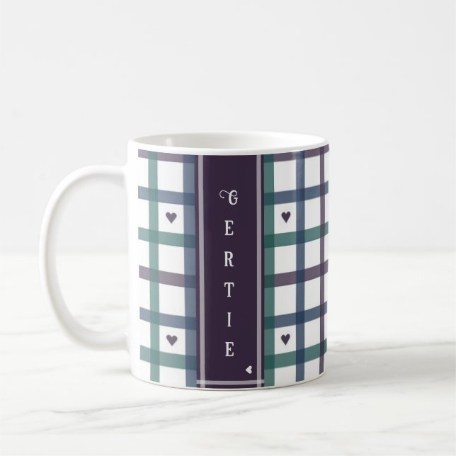 Taza De Café Gingham Corazón Morado (Izquierda)