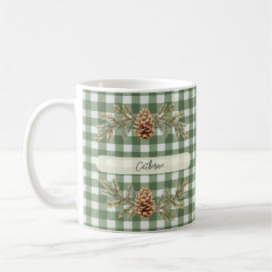 Taza De Café Gingham personalizada de los tonos de pino y ramas