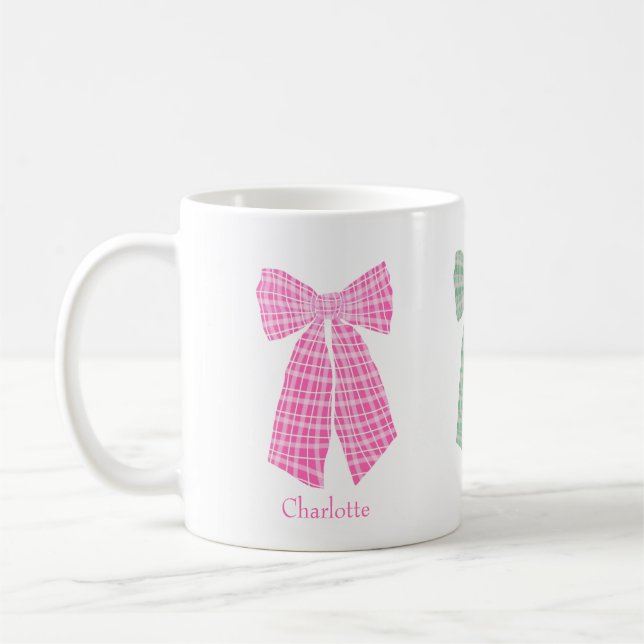 Taza De Café Gingham Romántica Coquette Bow personalizada (Izquierda)
