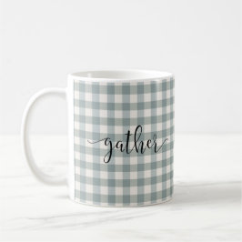 Taza De Café Gingham Typography Plaid Script "Gather Country"
