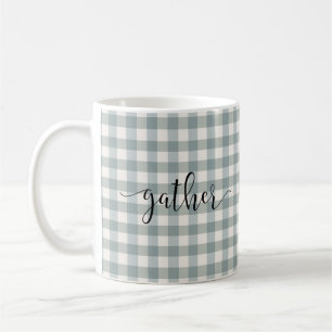 Taza De Café Gingham Typography Plaid Script "Gather Country"