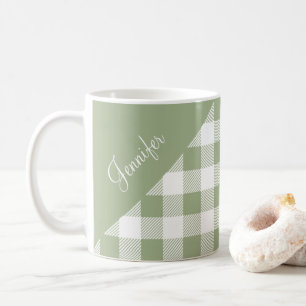 Taza De Café Gingham Verde Salvia Personalizado