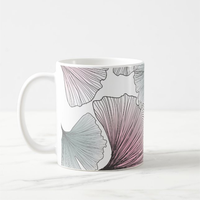 Taza De Café Gingko biloba dibujado a mano. (Izquierda)