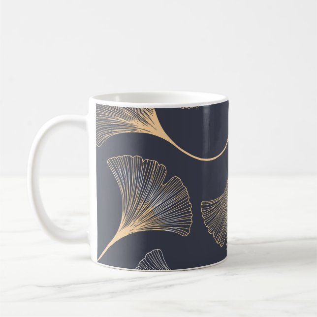 Taza De Café Ginkgo deja un patrón floral sin mar (Izquierda)