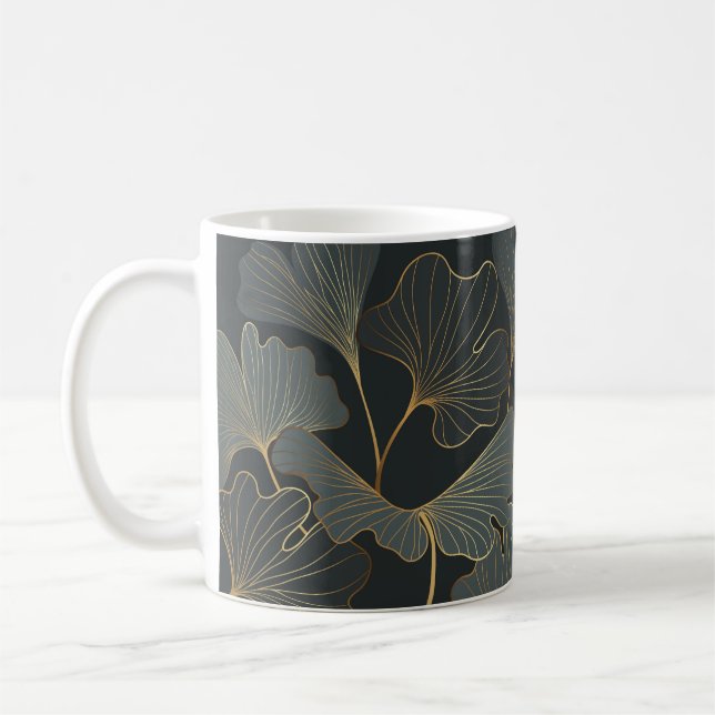 Taza De Café Ginkgo dorado: Deco floral de lujo. (Izquierda)