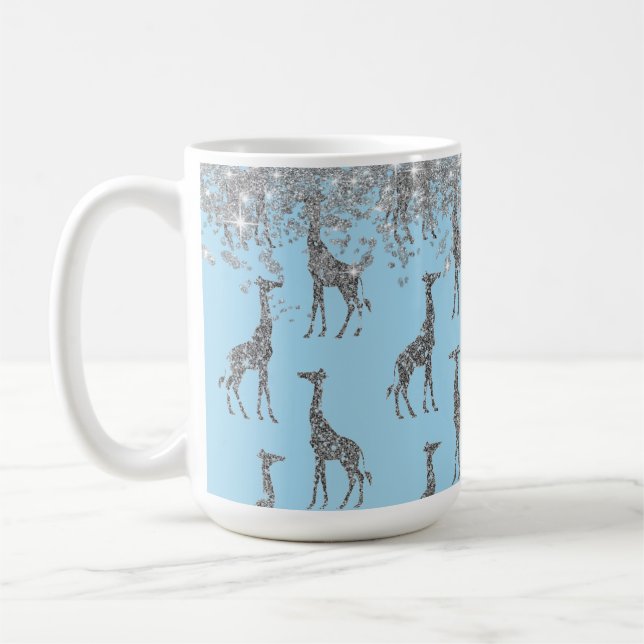 Taza De Café Girafa de plata Purpurinoso sobre azul sueño (Izquierda)
