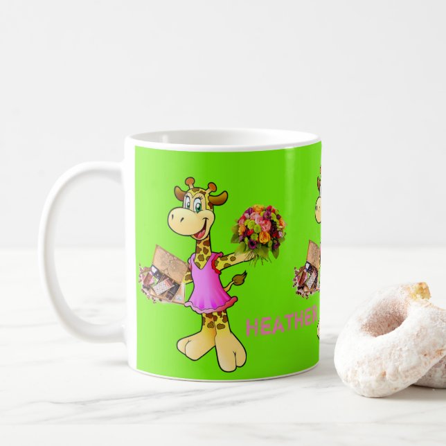 Taza De Café Giraffe Floral Green Mug (Con donut)