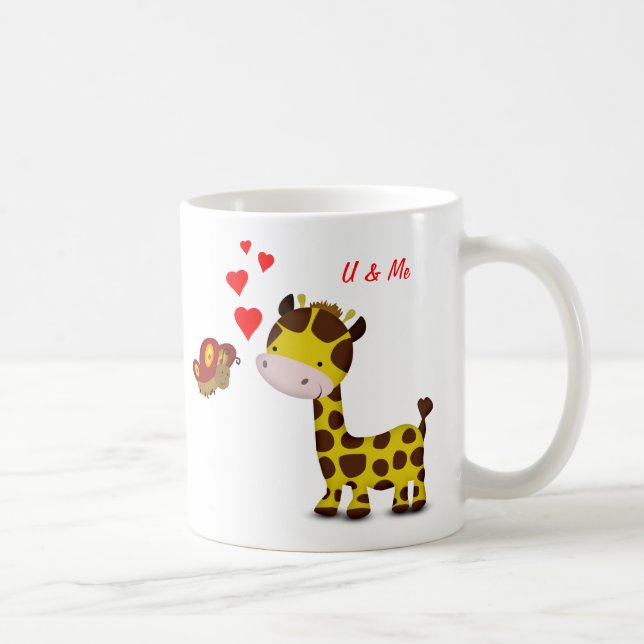 Taza De Café Giraffe y mariposa enamorada (Derecha)