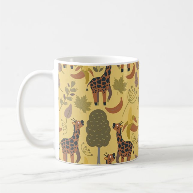 Taza De Café Giraffilia patrón transparente fondo amarillo (Izquierda)